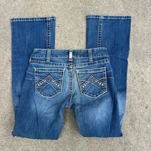 Ariat 28R REAL Mid Rise Stretch Original Boot Cut Whipstitch Blue Jeans 10011683